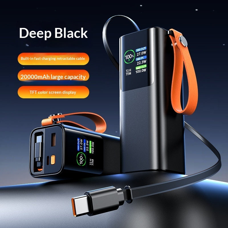 High-power Portable Charger With Retractable Cable Fast Charging TFT Color Display And Aluminum Alloy Casing