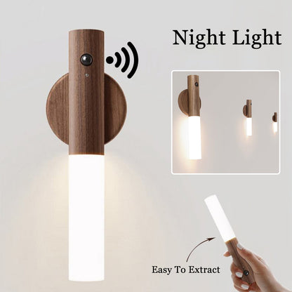 Auto LED USB Magnetic Wood Wireless Night Light.