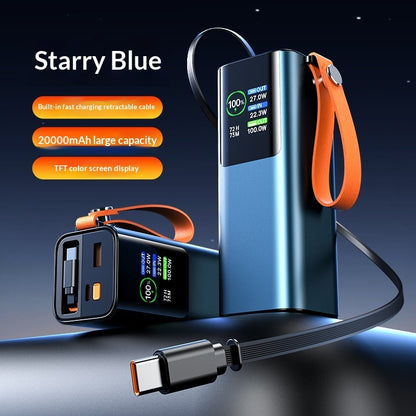 High-power Portable Charger With Retractable Cable Fast Charging TFT Color Display And Aluminum Alloy Casing