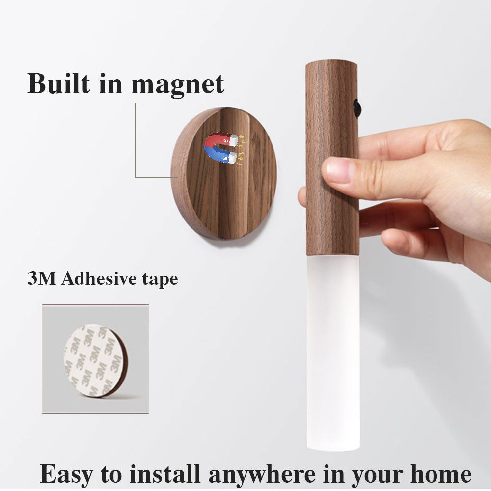 Auto LED USB Magnetic Wood Wireless Night Light.