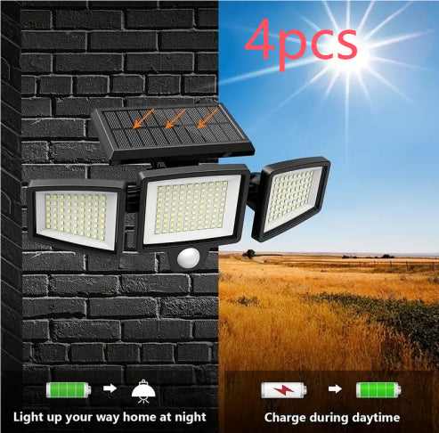 Solar Outdoor Lights 210 LED Safety Lights With Remote Control 3 Head Motion Sensor Street Lights