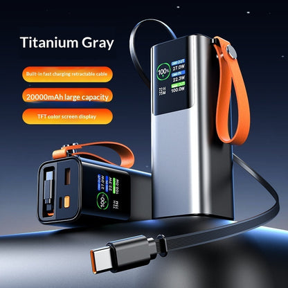 High-power Portable Charger With Retractable Cable Fast Charging TFT Color Display And Aluminum Alloy Casing